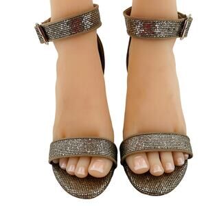 Mix No 6 Laela Pewter Metallic Glitter Strappy Ankle Stiletto Heel Sandals 6.5